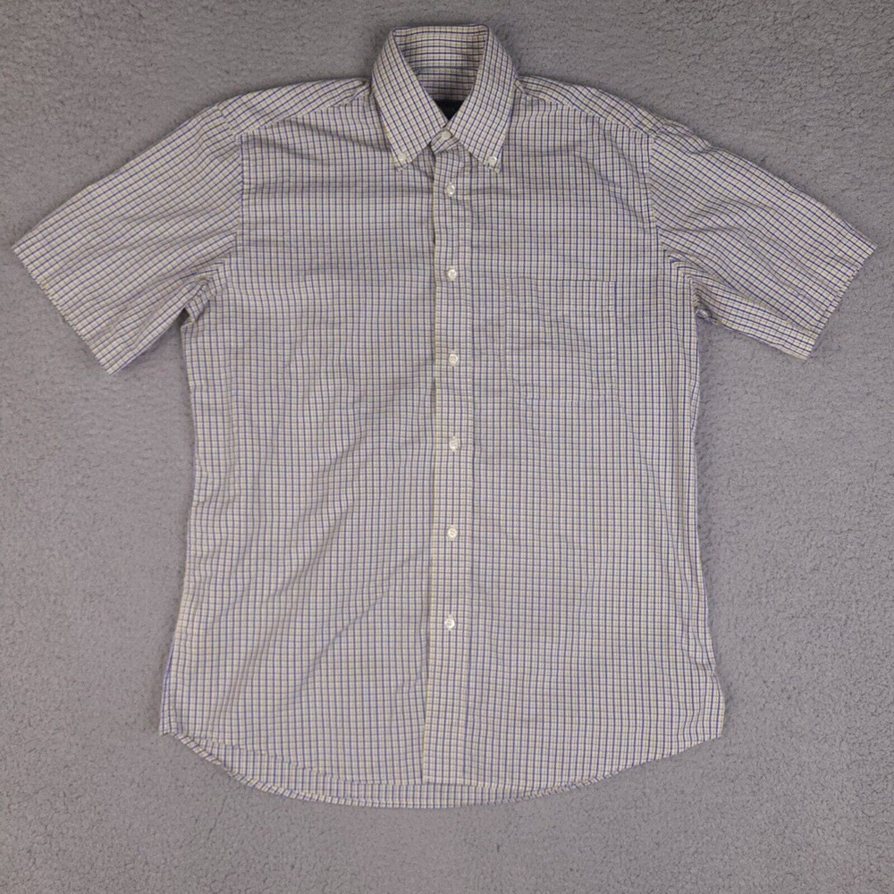 Hugo Boss Shirt Mens Large 15 - 3/4 Blue White Yellow Plaid Button Down